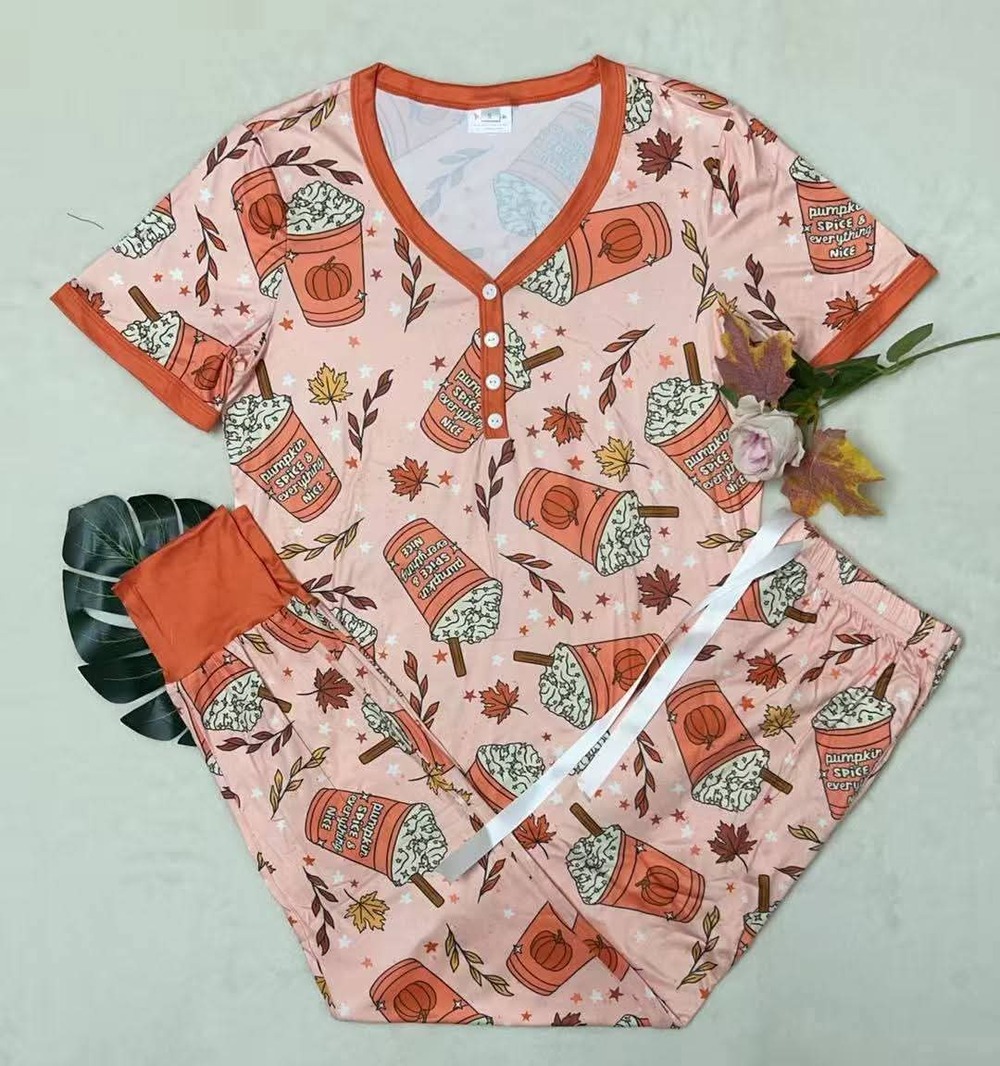 Shirley & Stone pajama set top and jogger bottoms fall pumpkin latte coffee NWT